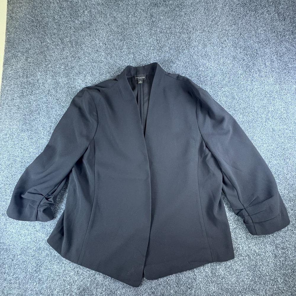 Ann Taylor Factory Blazer Jacket Womens XL Black Crepe Casual Open Front Career